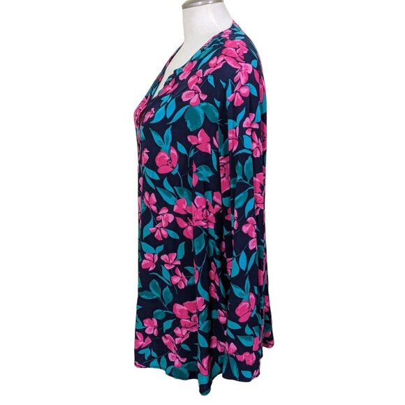 Talbots Womens Tunic Top Plus 3X Split Neck Lightweight Floral Popover Black - Picture 4 of 6